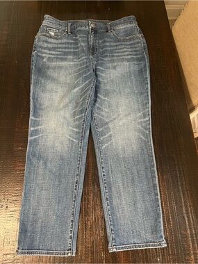 Chico's So Slimming Girlfriend Slim Leg Crop Jeans Blue Wash Womens Size 2-33”